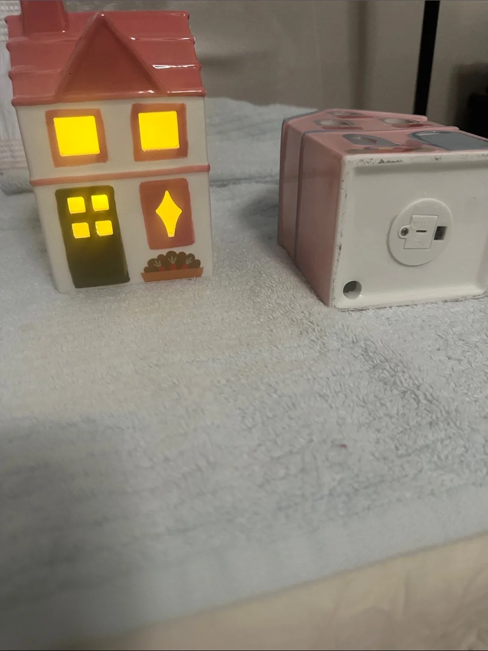 Set of 2 Decorative Pink Ceramic Cottage Homes that light up